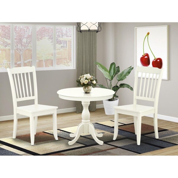 East West Furniture 3 Piece Antique Dining Room Set - Linen White AMDA3-LWH-W - main